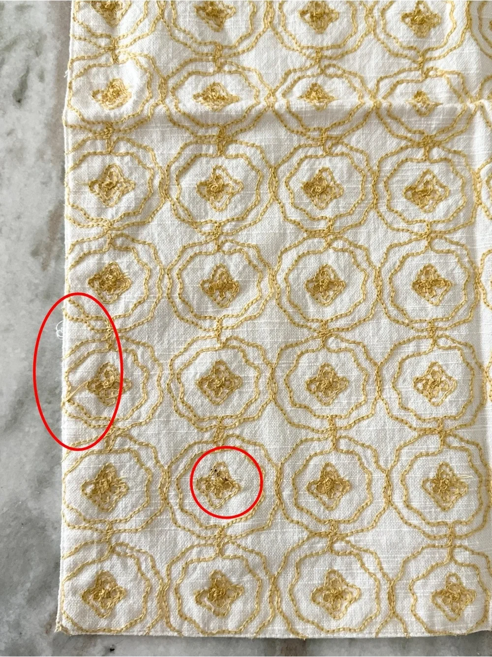 Set of 4 Floral Cloth Embroidered Placemats in Yellow & White